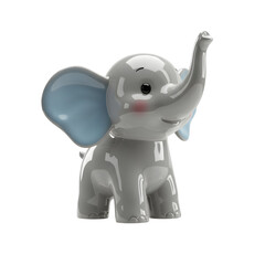 Cute 3D Cartoon Elephant with Blue Ears and Raised Trunk – Adorable Animal Character on White Background