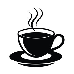 Steaming Cup of Black Coffee with Saucer on a White Background