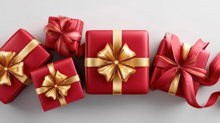 Red gift boxes with gold bows