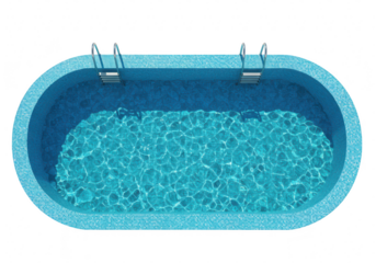 An inviting oval swimming pool filled with sparkling blue water and ladders on a transparent background