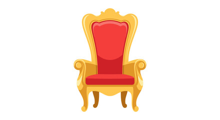 Minimalist royal throne with smooth golden frame and simple red cushion in vector illustration