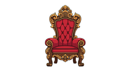 Classic royal throne with rich wooden carvings and golden details in smooth flat color vector