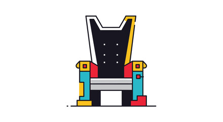 Contemporary throne artwork using primary colors and simple geometric shapes in flat vector design
