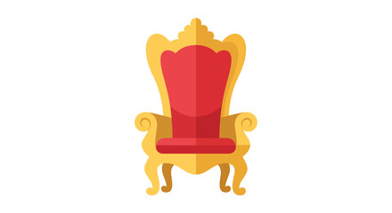 Symmetrical minimalist throne design with golden frame and red cushion in vector art style