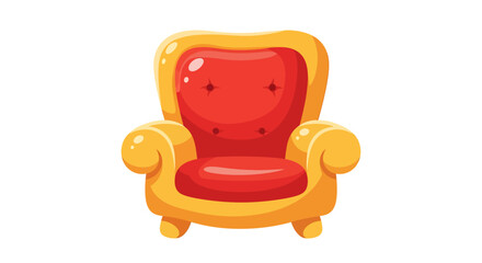 Cute cartoon throne with rounded shapes and oversized plush red seat in playful vector style