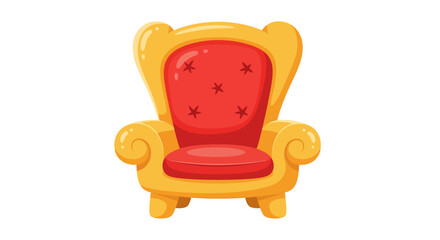 Playful cartoon throne design with oversized red cushion and smooth golden curves in vector art