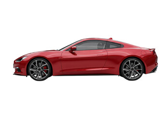 A sleek, red sports coupe car with tinted windows and stylish alloy wheels, isolated on a transparent background