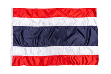 Thai flag in fabric pattern sewn together with a seam. Thailand flag with real wrinkles isolated on transparent background or png file.