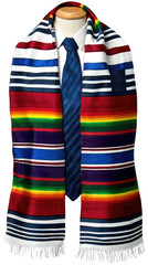 Obraz premium Elegant Multicolored Striped Scarf Draped on a Dress Shirt and Tie on a Wooden Display Mannequin