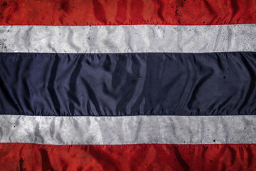 Thai flag in fabric pattern sewn together with a seam. Dark Background Wallpaper wall of Thailand...