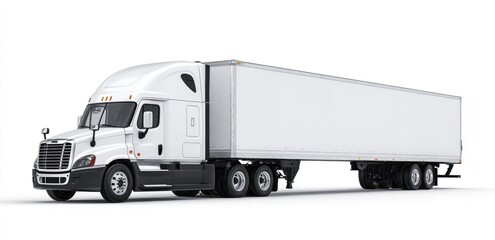 White semi-truck and trailer on white background (1)