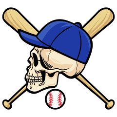 Skull Wearing Baseball Cap Crossed Bats Illustration Vector