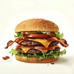 Juicy Double Cheeseburger with Bacon and Fresh Toppings