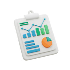 3D Render of Business Report Clipboard with Data Charts and Graphs Isolated on Transparent Background