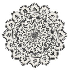 Floral Mandala Design – Intricate Black and White Symmetrical Artwork with Petals, Dots, and Ornamental Details