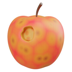 3D damaged apple with visible rotting cavity. Depicts spoiled fruit in high detail, ideal for unhealthy food or decay concepts.

