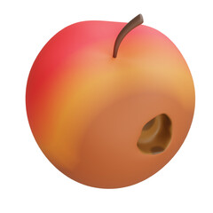 Detailed 3D model of a brownish apple with a visible hole, representing damaged or decaying fruit in organic condition.

