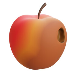 A 3D rendered red apple with a dark hole on the side, symbolizing decay, imperfection, or damage in organic fruit.
