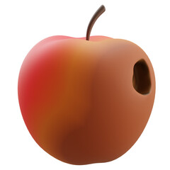 A glossy red 3D apple featuring a deep side hole, illustrating concepts of damage, rot, or flawed organic produce.

