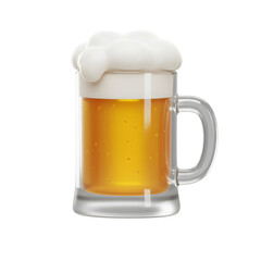 3D Render of Frosty Beer Mug with Foam and Bubbles Isolated on Transparent Background for Bar Menu Design