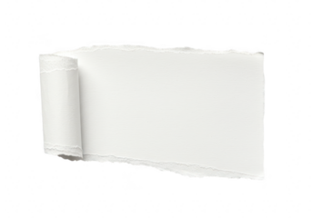 A torn piece of white paper with a curled edge, creating a hole on a transparent background
