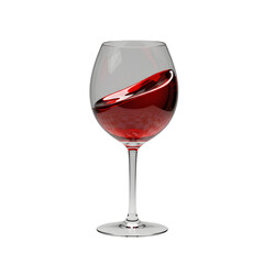 3D Render of Red Wine Swirling in Elegant Wine Glass Isolated on Transparent Background for Design Use