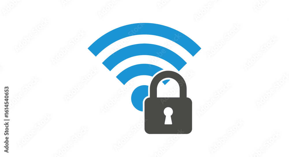 Poster wi-fi security icon. minimal design depicting wireless network connectivity with padlock symbol for 