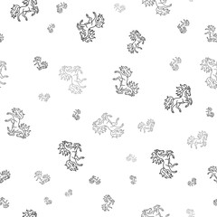 Seamless vector pattern with fiery horse symbols, creating a creative monochrome background with rotated elements. Illustration on transparent background