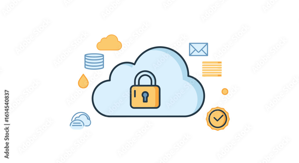 Poster cloud security icon set. illustrates data protection, privacy, and secure storage in cloud computing