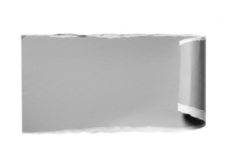 A torn edge of grey paper with a curled corner, isolated on a transparent background