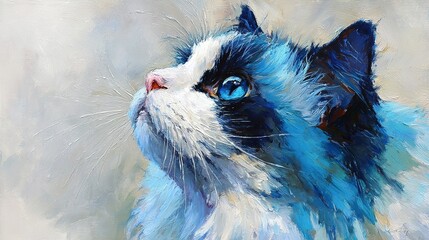 Raggdoll cat on blue background
