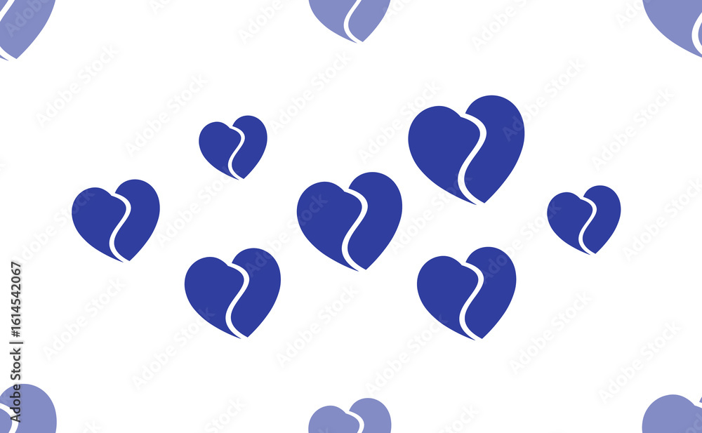 Aufkleber seamless pattern of large isolated blue two halves of a heart symbols. the pattern is divided by a l