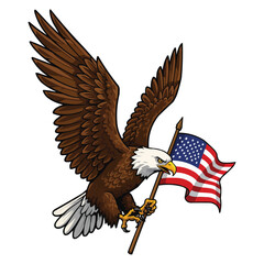 Fototapeta premium Bald Eagle Soaring with American Flag