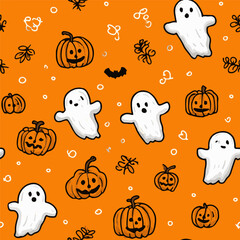seamless pattern with ghosts and pumpkins, Halloween illustration. suitable for fabric, paper, открытки,