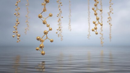 Golden molecular structures over water