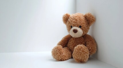 brown teddy bear in corner