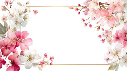 Obraz premium Pink cherry blossom border and frame design for cards and decoration