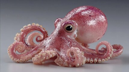 pink octopus with curled tentacles