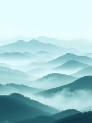 Fototapeta premium mountain landscape with clouds，mountains like wave，flat design，green，light green，ink painting