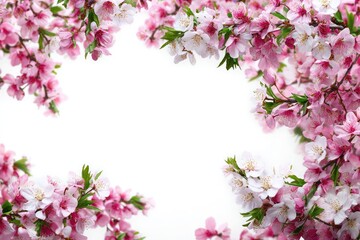 Pink blossoms frame a white background (1)