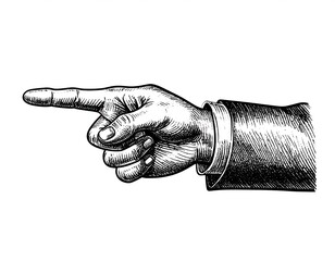 Detailed hand, ink drawing, pointing