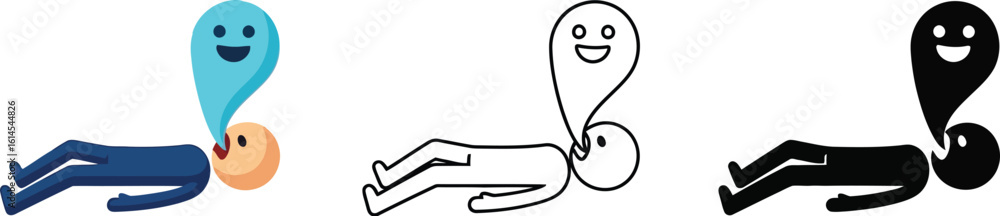 Poster cartoon character lying down with speech bubble vector illustration and design elements set concept 