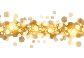 A festive abstract background of golden bokeh lights and sparkles isolated on transparent background