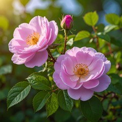 Obraz premium Vibrant pink roses in sunlight