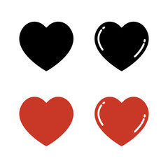 Flat heart icon set. Red and black love symbol. Romantic concept