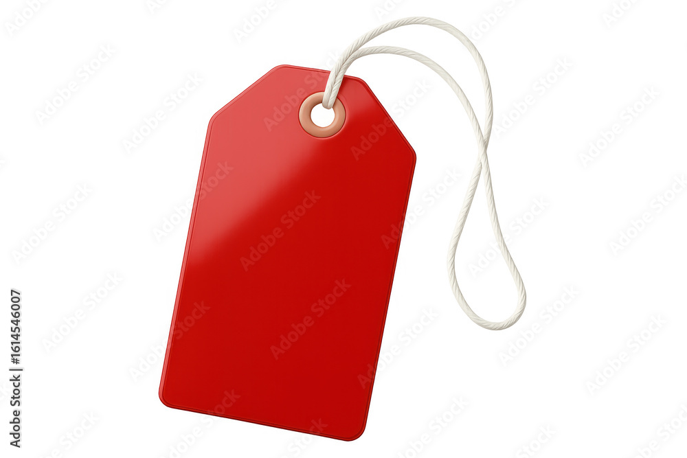 Poster red price tag with string on transparent background