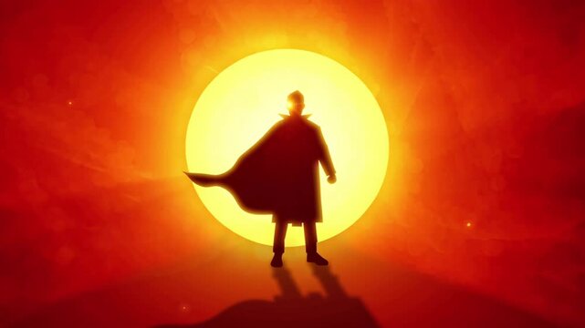 Silhouette of a healthcare worker with stethoscope and superhero cape. Bright light in background. Symbolic tribute to medical heroes.