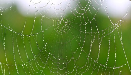 Dew-kissed spiderweb in vibrant green