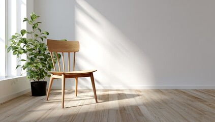 Empty room with a wooden chair and plants