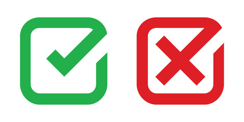 Check mark icon button set Check box icon with right and wrong buttons and yes or no checkmark icons in green tick box and red cross 